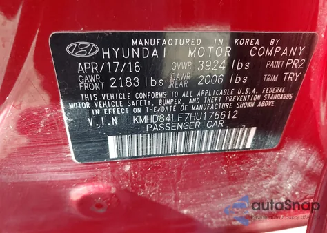 2017 Hyundai Elantra Limited from USA, damaged, VIN KMHD84LF7HU176612